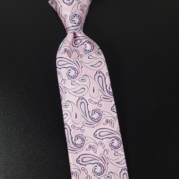 LAURANT BENNET Milano Paisley 100% Micro Fiber Necktie, Color Pink & Blue NWT - Picture 4 of 10